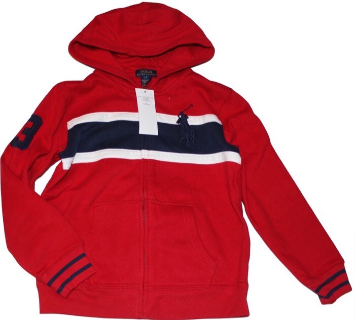 Felpa con cappuccio Ralph Lauren nuova Big Pony rosso navy taglia 7 anni 18 20 anni