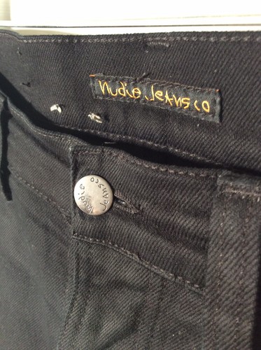 Nudie Jeans MEN 32x30 Steady Eddie Slim Black BUTTON FLY HIPSTER Classic LOGO - Picture 10 of 17
