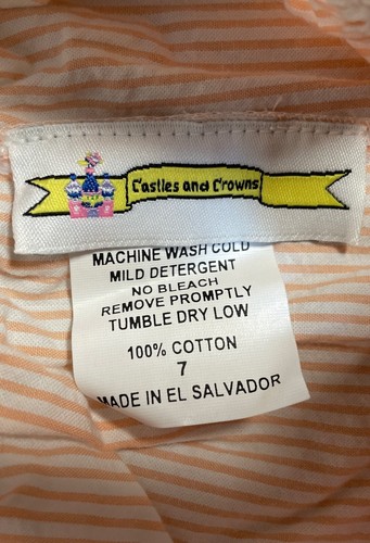 Castles & Crowns Size 7 Seersucker Shorts Peach Pinstripe Ruffle Trim - Picture 2 of 8
