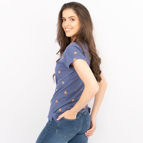 White Stuff Womens Short Sleeve Blue Notch Neck Embroidered Cotton Jersey Tops - Picture 3 of 7