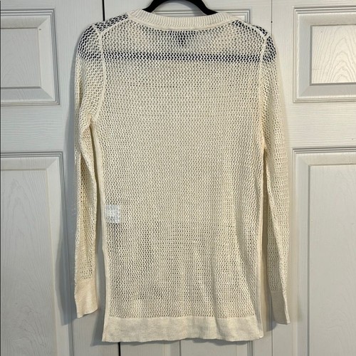 BANANA REPUBLIC Small Cream Crewneck Sweater Relaxed Fit Open Knit Linen Stretch - Picture 8 of 8