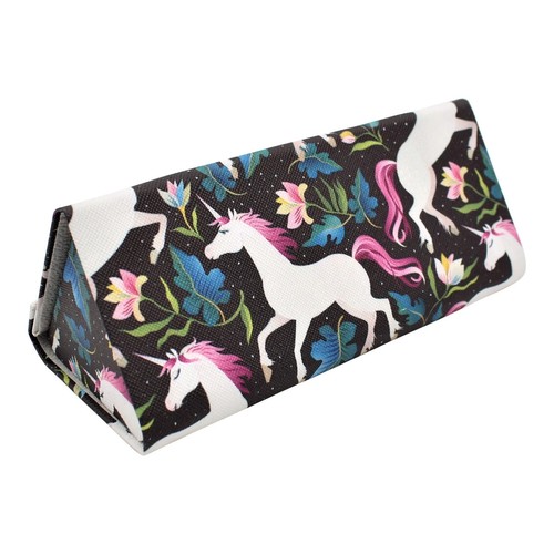 Estuche para Anteojos Plegable Unicornios Mágico Real Sic Cuero Vegano Negro Moda Nuevo - Imagen 2 de 5