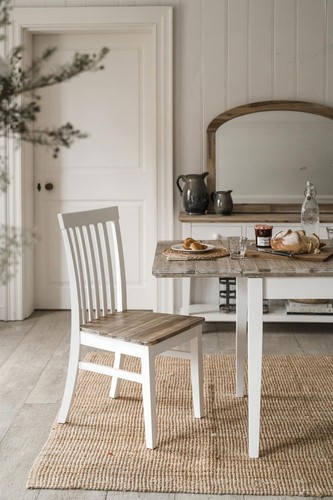 Florence High back chair with acacia seat, white wooden kitchen chair - Picture 7 of 7