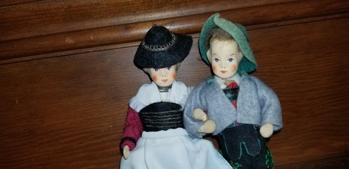 Pr Vintage Erna Meyer boy girl German stockinette dollhouse miniature dolls 5” - Picture 3 of 6