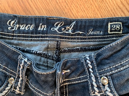 Grace In LA Damen Denim Jeans Gr. 9 / 28 Bootcut blau bestickt distressed - Bild 6 von 12