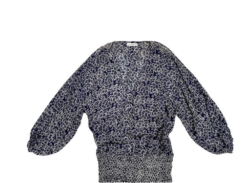 New ULLA JOHNSON Samira Dress 100% Silk Smocked Blue Floral Mini Size 4 S - Picture 6 of 8