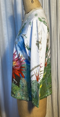 Womens Bold Floral Print /rhinestones Knit 3/4 Sleeve Top S L Pre-owned - Picture 2 of 6