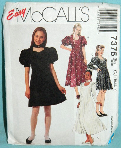 Uncut McCall Girl 10-14 Easy Fit & Flared Dress Pattern 7375 Choker Style Collar - Bild 1 von 2