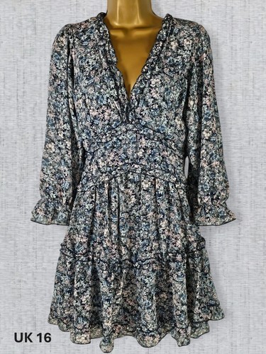 Apricot Floral Ruffle Detail Tiered Summer Dress Fit & Flare Lined Blue Mix BNWT - Picture 17 of 20