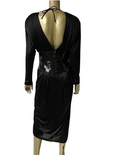 Susan Roselli Vijack Vtg 80's Disco CD Drag Black Ruched Dress Sequins 11/12 - Picture 4 of 6