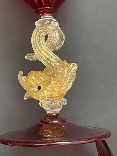 Vintage 1950s Salviati Murano Venetian Ruby Red Dolphin Glass 24k Gold - Picture 6 of 15