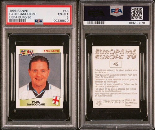 1996 Panini #45 Paul Gascoigne Uefa Euro 96 PSA 6 EX-MT Pop 2 No Superior - Picture 3 of 3