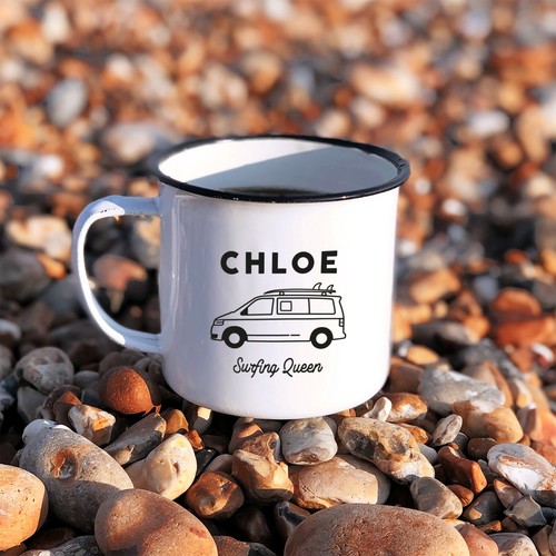 Personalisierte T5 Wohnmobil Tasse Dose Metall Emaille Kaffee Tee Tasse beliebiger Name Spruch - Bild 5 von 12