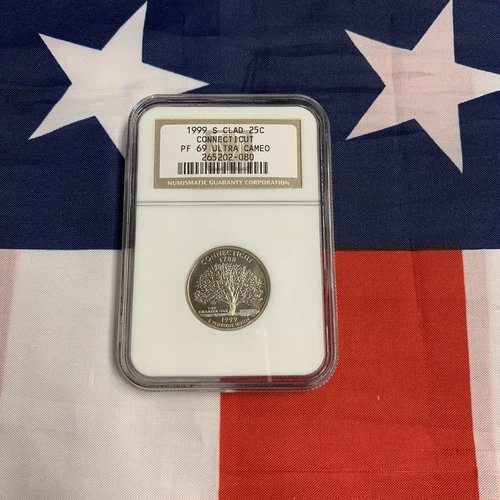 1999-S CLAD State Quarter Connecticut NGC PF69 Ultra Cameo. Stock Photo. - ST#03