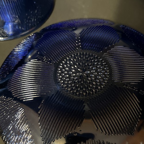 2 -Vintage Forte Crisa Mexico Cobalt Blue Textured Glass Sunflower Cup & Saucer - Picture 6 of 8