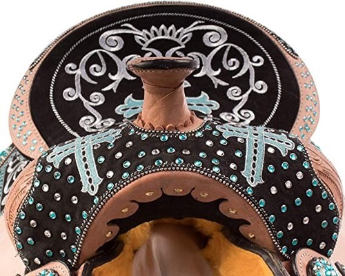 Turquois Embellished Western Horse Barrel Racing Cross Saddle With Tack set. - Picture 7 of 8