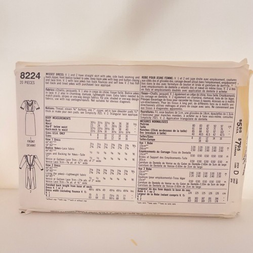 #8224 Simplicity Misses Kleid Schnittmuster Größe 8 - Bild 2 von 4