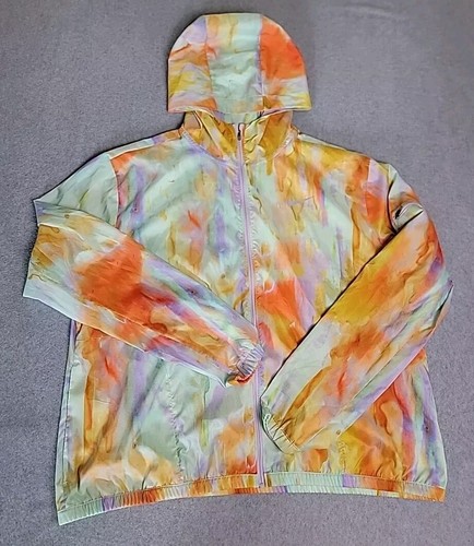 Nike Laufjacke Damen XL Orange Pink Abstract Full Zip Kapuze Leicht