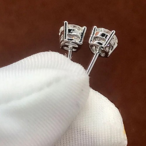 1.50 Ct Round Cut Diamond Solitaire Wedding Stud Earrings 14K White Gold Finish - Picture 5 of 7