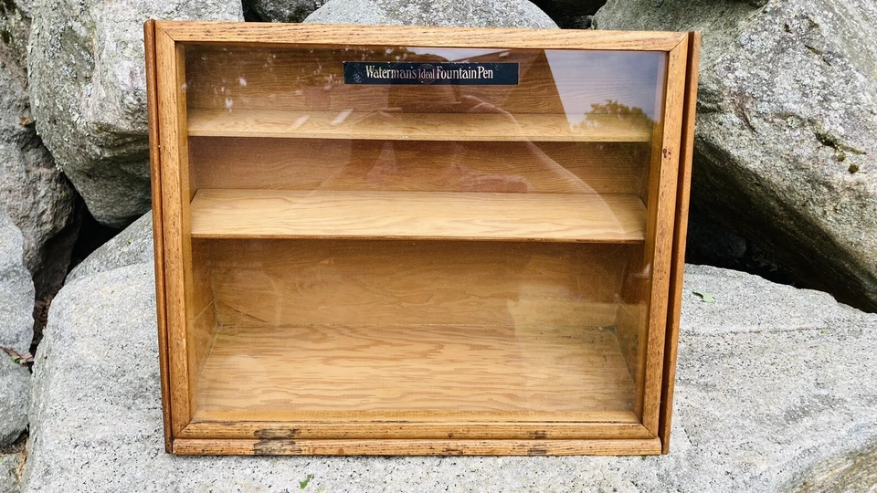 Vitrina de madera de roble encimera tienda pluma estilográfica ideal Waterman vintage Foto 3 de 4