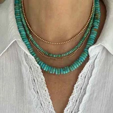 10mm Kingman Arizona Turquoise Wafer Rondelle Bead Big Gemstone Choker Necklace