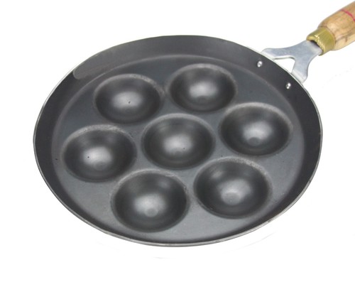 Iron Appam Pan Paniyaram Patra Mini Pancake Ball Puff Wooden Handle Heavy Duty - Picture 7 of 8