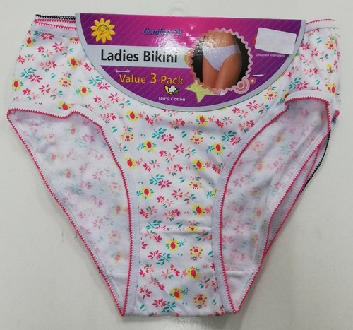 Ladies PACK OF 3 & 6 Cotton Bikini Brief Knickers SIZES 10-20 White Black Floral - Picture 5 of 5