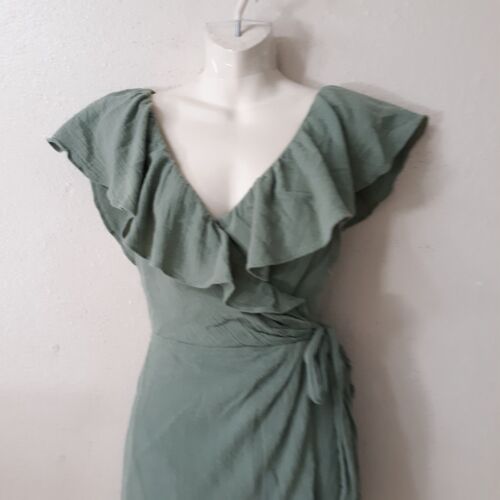 Free People Mini Dress Size S True Wrap With Ruffles Olive Green Sleeveless 5231 - Picture 2 of 12
