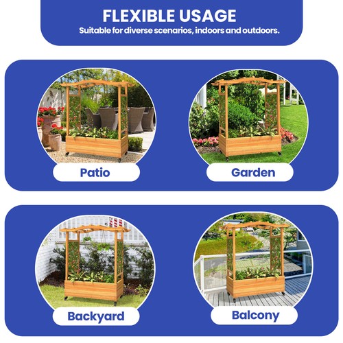 Wood Raised Garden Bed Trellis Climbing Plant Planter Box w/ Hanging Pot Outdoor - Picture 7 of 12