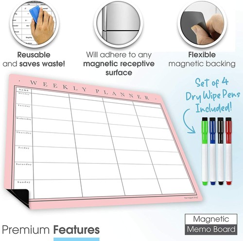 Magnetic Weekly Planner with Dry Wipe Pens and Eraser, Dry Erase Fridge Calendar - Picture 50 of 66