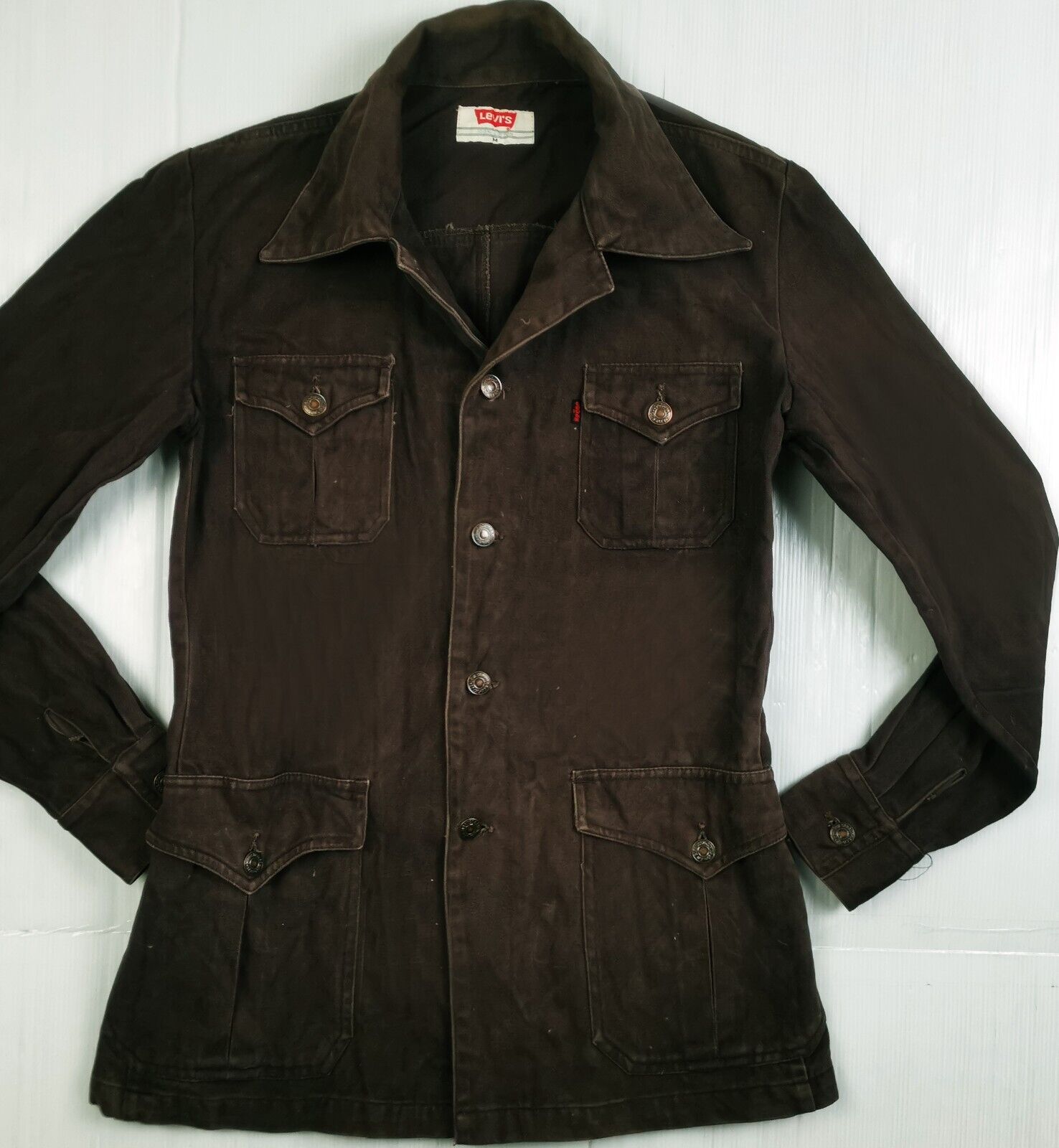 HOT VTG 80's LEVI'S CHORE SAFARI SPLIT TAIL BROWN Denim JACKET