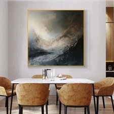 Abstract Hand Painted Oil Painting On Canvas Black Sea 24in
