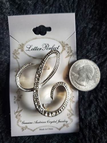 Elegant/Dazzling - Austrian Crystal Silver Tone Cursive Initial Letter Brooches - Picture 14 of 61