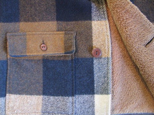 Men's Warm Winter Wool Coat, Blue & Brown Mackinaw Plaid, H.I.S. Brand, Sz.Large - Picture 3 of 10