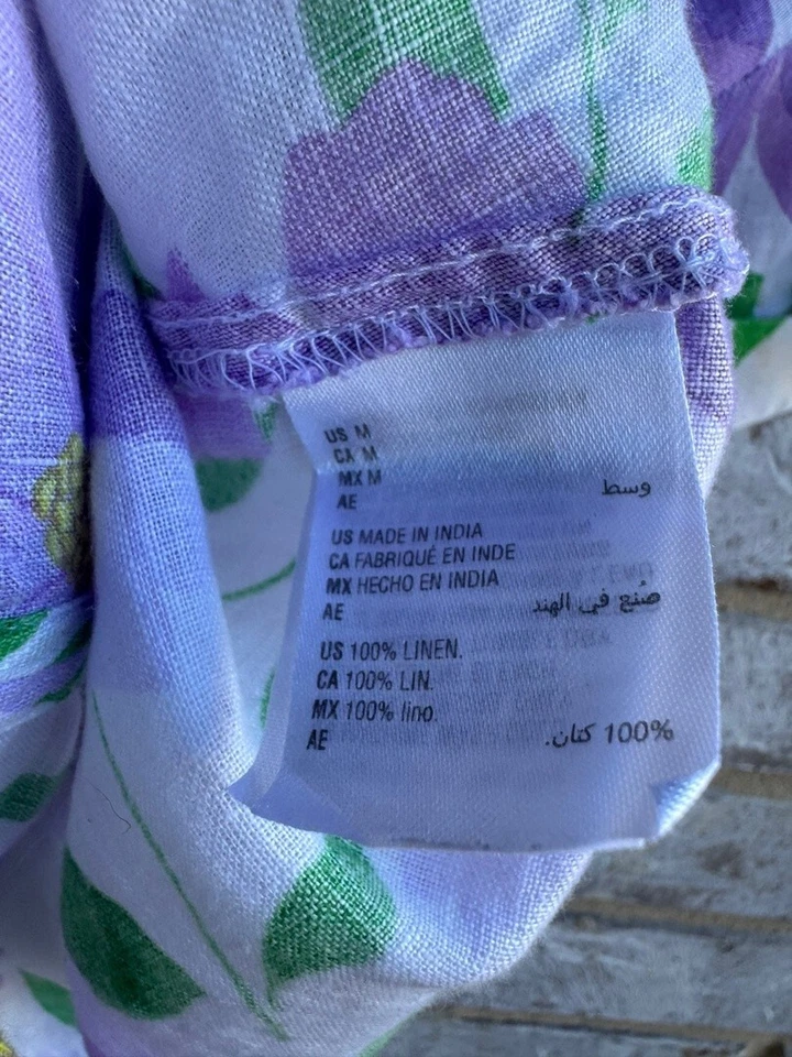 Blusa para mujer Charter Club manga corta 100 % lino floral cuello en V talla M. Foto 4 de 4