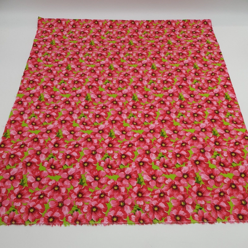 Pink Floral Green Fat Quarter Fabric Square 100% Cotton 18" x 21" Minimum Cut - Picture 5 of 5