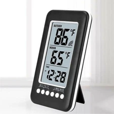 Digital Thermometer Clock Temperature Indoor/Outdoor Wireless Transmitter Meter