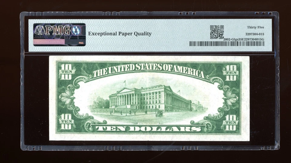 DBR 1928-B $10 LGS FRN Chicago Fr. 2002-Glgs PMG 35 EPQ Serial G44088336A - Image 2 of 2