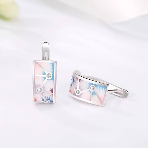 Sterling silver Multicolor Enamel latch back earrings - Picture 2 of 4