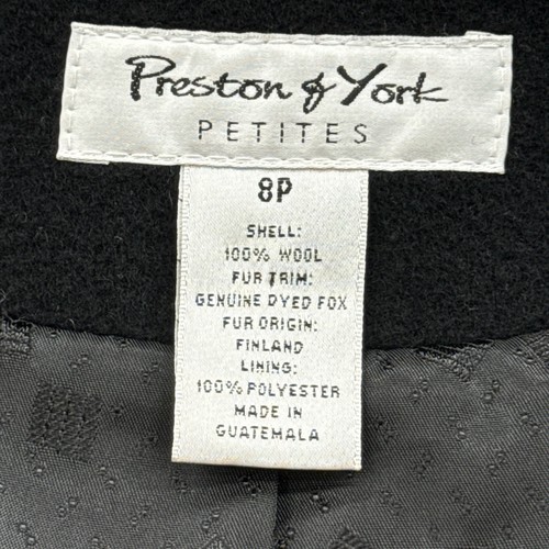 Preston & York Women's Black Wool Coat Fox Fur Trim Hood Size 8P PETITE STUNNING - Picture 8 of 10