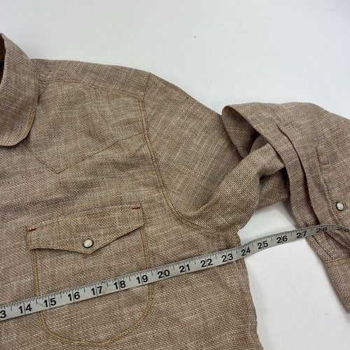 Camisa Western 32 Bar Azul Mezcla de Lino Perla A Presión Talla Grande Vaquero Beige Tostado - Imagen 7 de 8