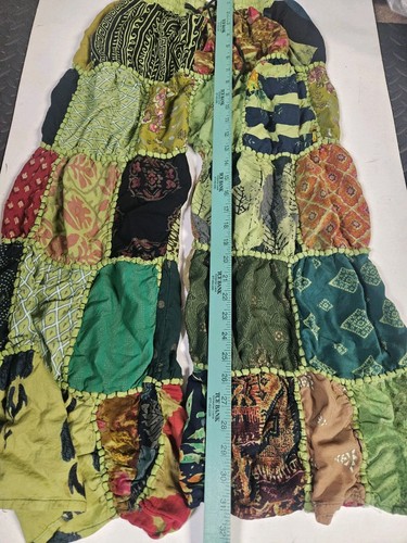 Boho Multicolor Hippie Patchwork weites Bein Hose Gr. SM Medium Large grün Festival - Bild 3 von 4