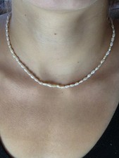 Vintage Genuine Freshwater Rice White Pearl Necklace 15" and Bracelet 8" Set