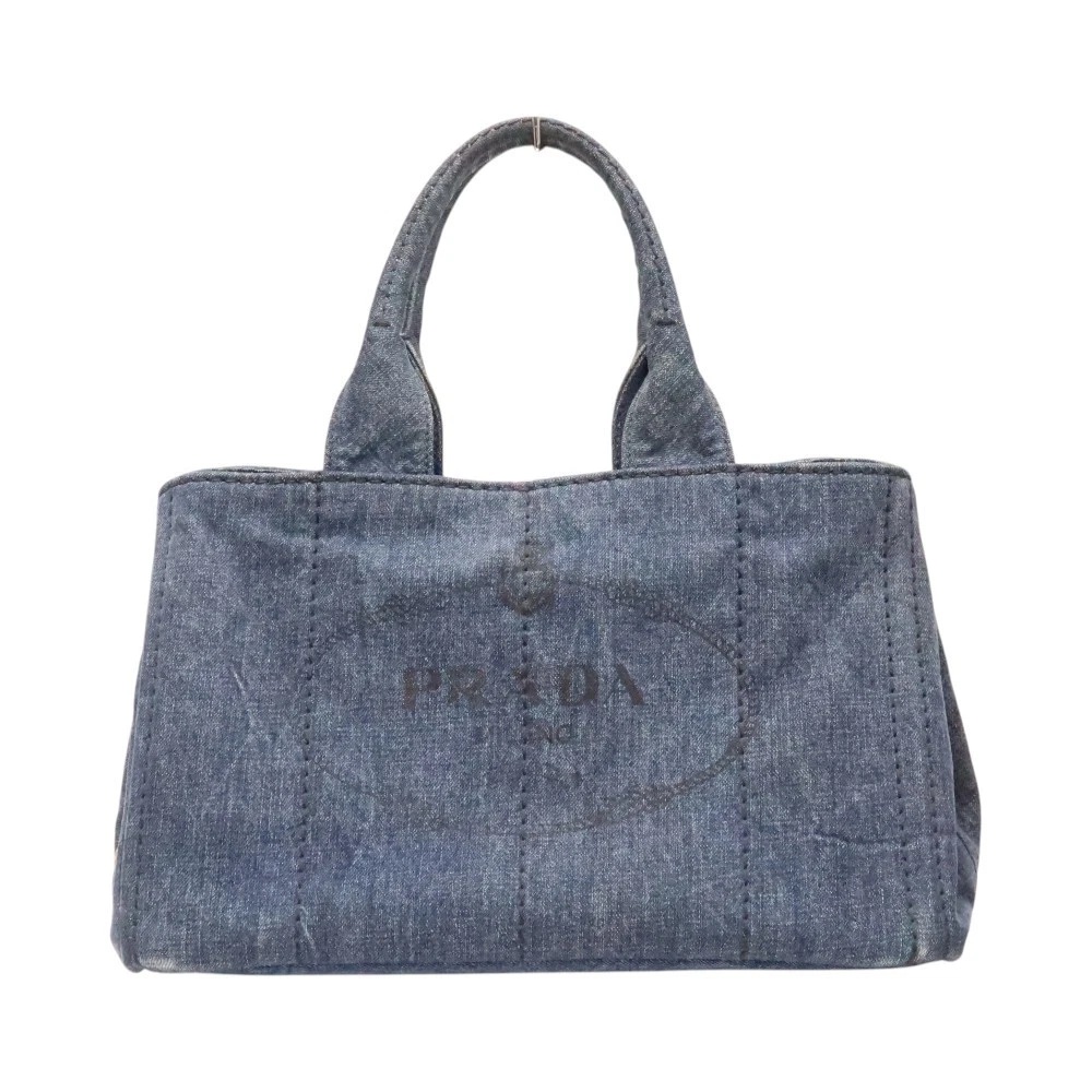 Prada — Prada Canapa Tote B1877B Canvas Blue Tote Bag with Papers Women's #KNB1688