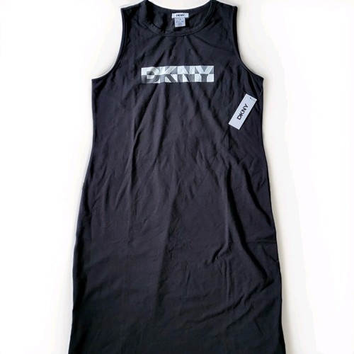 Vestido largo negro con estampado de logotipo DKNY para mujer talla L - Imagen 2 de 5