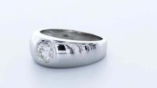 18K White Gold Solitaire Mens Ring Classic 1 Carat Round Lab-Grown Diamond H SI2 - Video 1 of 1