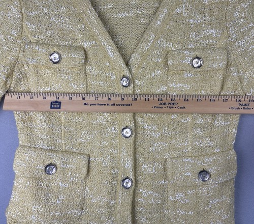 ST. JOHN Knit Jacket Sz 12 Lemongrass and Cream Spring Summer Retail $1395 - Picture 6 of 11