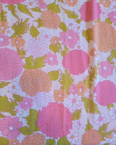 Vintage Flower Power Flat Queen Sheet Mod Retro Bettwäsche Rosa Orange - Bild 3 von 12