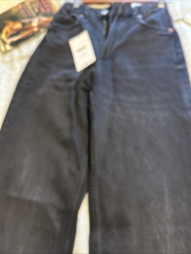 NEU Neu mit Etikett Zara Damen Größe 0 EU 32 Jeans schwarz weites Bein roher Saum - Bild 7 von 10