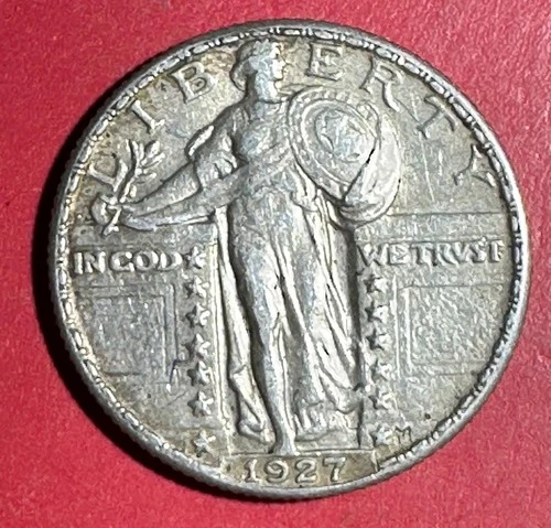1927 US Standing Liberty SILVER Quarter! "Philadelphia" Mint! AU! Very Nice!